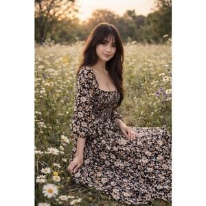 The Native One Pressed Blooms & Meadowlight cottagecore prairie maxi dress